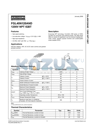 FGL40N120AND datasheet - 1200V NPT IGBT