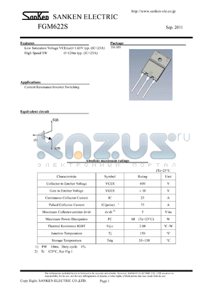 FGM622S datasheet - Low Saturation Voltage
