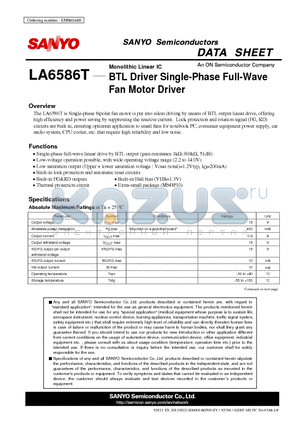LA6586T datasheet - BTL Driver Single-Phase Full-Wave Fan Motor Driver