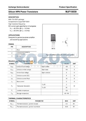 MJF15030 datasheet - Silicon NPN Power Transistors