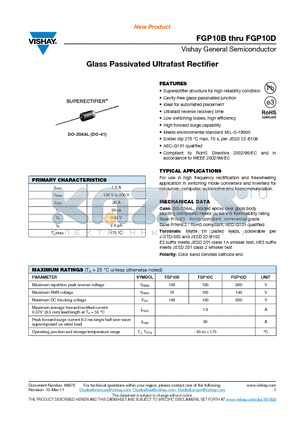 FGP10D datasheet - Glass Passivated Ultrafast Rectifier