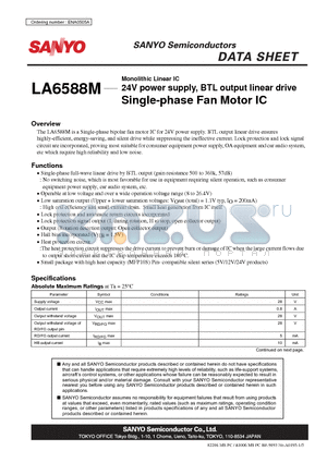 LA6588M datasheet - Monolithic Linear IC 24V power supply, BTL output linear drive Single-phase Fan Motor IC