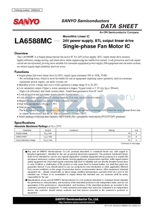 LA6588MC datasheet - Monolithic Linear IC 24V power supply, BTL output linear drive Single-phase Fan Motor IC