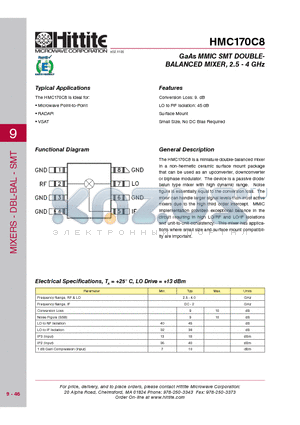 HMC170C8_08 datasheet - GaAs MMIC SMT DOUBLE-BALANCED MIXER, 2.5 - 4 GHz