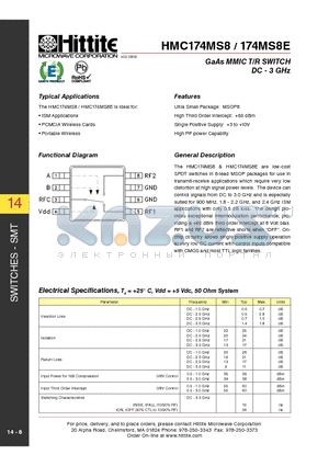 HMC174MS8_05 datasheet - GaAs MMIC T/R SWITCH DC - 3 GHz