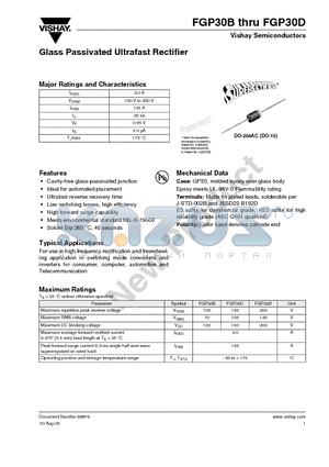 FGP30C datasheet - Glass Passivated Ultrafast Rectifier