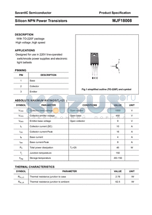 MJF18008 datasheet - Silicon NPN Power Transistors