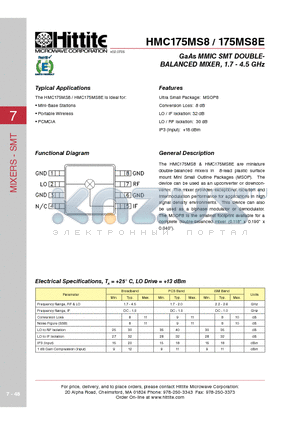 HMC175MS8_06 datasheet - GaAs MMIC SMT DOUBLEBALANCED MIXER, 1.7 - 4.5 GHz