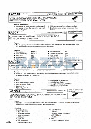 LA7033 datasheet - LUMINANCE SIGNAL PROCESSOR FOR VYR OF VHS SYSTEM