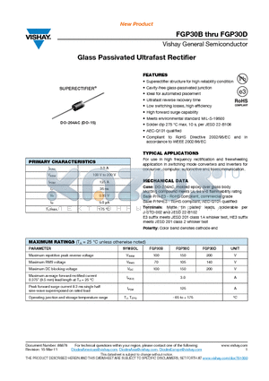 FGP30D-E3-73 datasheet - Glass Passivated Ultrafast Rectifier