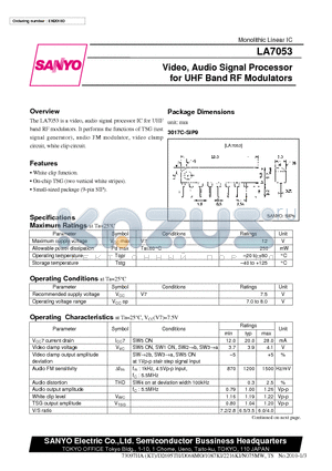 LA7053 datasheet - Video, Audio Signal Processor for UHF Band RF Modulators