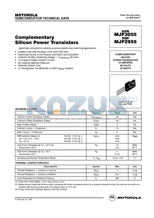 MJF2955 datasheet - COMPLEMENTARY SILICON POWER TRANSISTORS