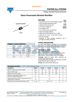 FGP50C datasheet - Glass Passivated Ultrafast Rectifier