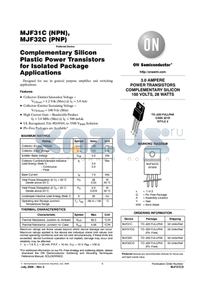 MJF31C_08 datasheet - Complementary Silicon Plastic Power Transistors