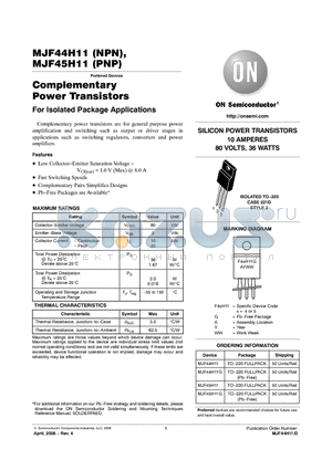 MJF44H11G datasheet - SILICON POWER TRANSISTORS 10 AMPERES 80 VOLTS, 36 WATTS