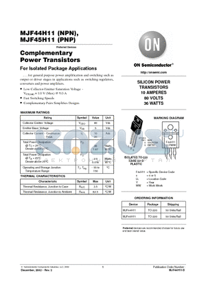 MJF45H11 datasheet - Complementary Power Transistors