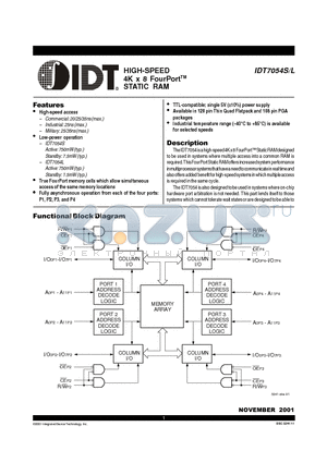 IDT7054L20GI datasheet - HIGH-SPEED 4K x 8 FourPort STATIC RAM