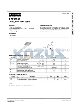 FGP90N30TU datasheet - 300V, 90A PDP IGBT