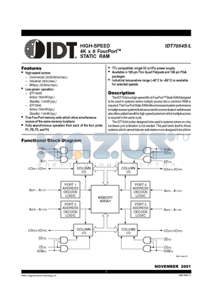 IDT7054L20PRF datasheet - HIGH-SPEED 4K x 8 FourPort STATIC RAM