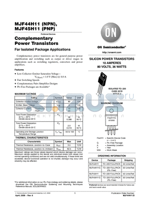 MJF45H11G datasheet - Complementary Power Transistors