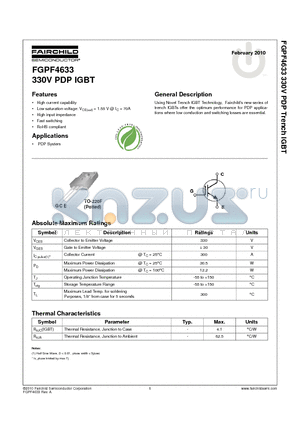 FGPF4633 datasheet - 330V PDP IGBT