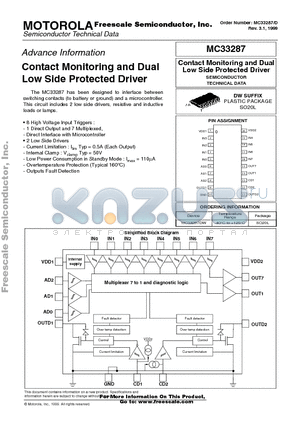 MC33287 datasheet - Contact Monitoring and Dual Low Side Protected Driver