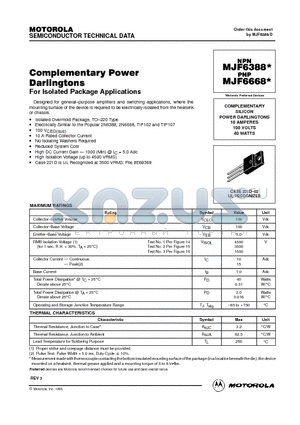 MJF6668 datasheet - COMPLEMENTARY SILICON POWER DARLINGTONS