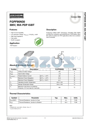 FGPF90N30 datasheet - 300V, 90A PDP IGBT