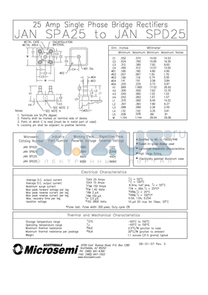 JANSPA25 datasheet - 25 Amp Single Phase Bridge Rectifiers