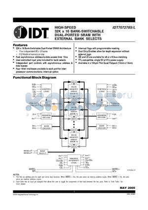 IDT707278L15PFI datasheet - HIGH-SPEED 32K x 16 BANK-SWITCHABLE DUAL-PORTED SRAM WITH EXTERNAL BANK SELECTS