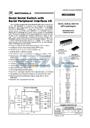 MC33298 datasheet - Eight Output Switch with Serial Peripheral Interface I/O