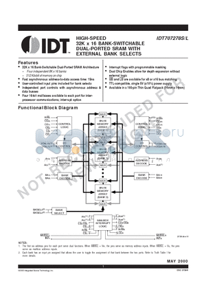 IDT707278S datasheet - HIGH-SPEED 32K x 16 BANK-SWITCHABLE DUAL-PORTED SRAM WITH EXTERNAL BANK SELECTS