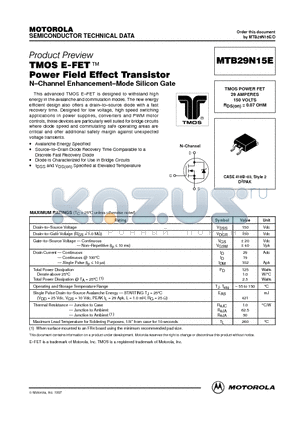 MTB29N15E datasheet - TMOS POWER FET 29 AMPERES 150 VOLTS