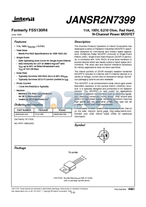 JANSR2N7399 datasheet - 11A, 100V, 0.210 Ohm, Rad Hard, N-Channel Power MOSFET