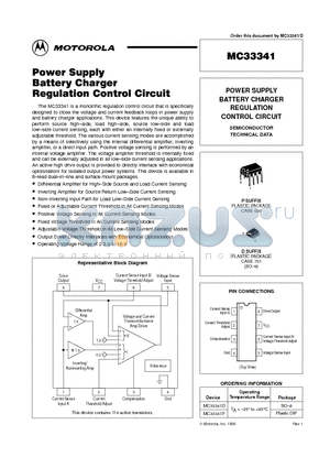 MC33341 datasheet - POWER SUPPLY BATTERY CHARGER REGULATION CONTROL CIRCUIT