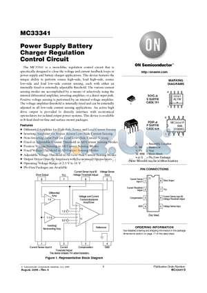 MC33341 datasheet - Power Supply Battery Charger Regulation Control Circuit