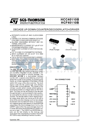 HCC40110B datasheet - DECADE UP-DOWN COUNTER/DECODER/LATCH/DRIVER