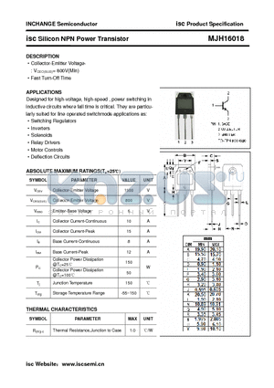 MJH16018 datasheet - isc Silicon NPN Power Transistor