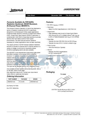 JANSR2N7408 datasheet - Formerly Available As FSF450R4, Radiation Hardened, SEGR Resistant, N-Channel Power MOSFETs