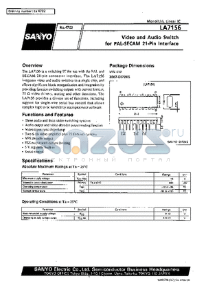 LA7156 datasheet - Video and Audio Switch for PAL-SECAM 21-Pin Interface