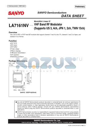 LA7161NV datasheet - VHF Band RF Modulator (Supports US 3, 4ch, JPN 1, 2ch, TWN 13ch)