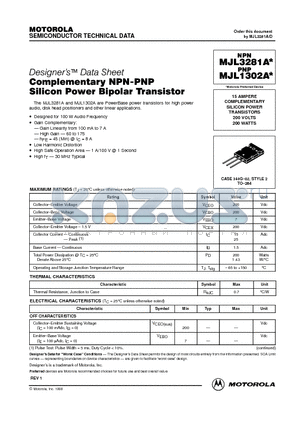 MJL1302A datasheet - COMPLEMENTARY SILICON POWER TRANSISTORS