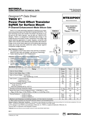 MTB30P06V datasheet - TMOS POWER FET 30 AMPERES 60 VOLTS