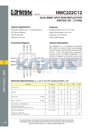 HMC222C12 datasheet - GaAs MMIC SP4T NON-REFLECTIVE SWITCH, DC - 7.0 GHz