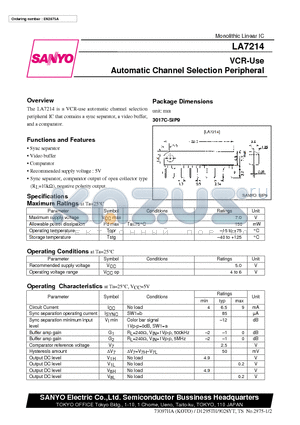 LA7214 datasheet - VCR-Use Automatic Channel Selection Peripheral