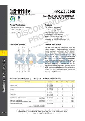 HMC226_10 datasheet - GaAs MMIC 3V SOT26 TRANSMIT / RECEIVE SWITCH, DC - 2 GHz