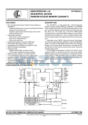 IDT70825L20PF datasheet - HIGH-SPEED 8K x 16 SEQUENTIAL ACCESS RANDOM ACCESS MEMORY (SARAM)