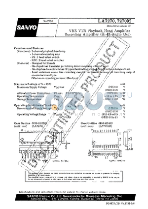 LA7270 datasheet - VHS VTR Playback Head Amplifier Recording Amplifier
