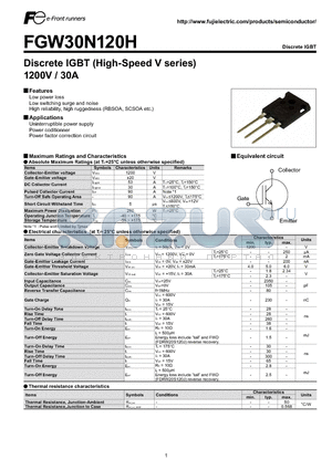 FGW30N120H datasheet - Discrete IGBT (High-Speed V series) 1200V / 30A