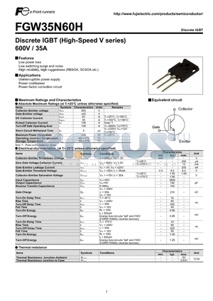 FGW35N60H datasheet - Discrete IGBT (High-Speed V series) 600V / 35A